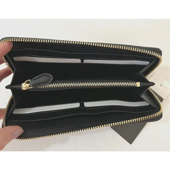 New Ralph Lauren Accordion Zip Wallet Leather Black